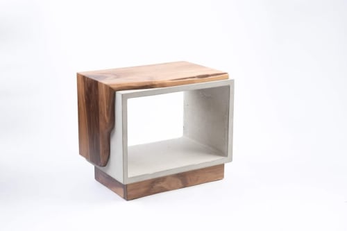 Concrete & Live Edge Solid Black Walnut End Side Table | Tables by Curly Woods