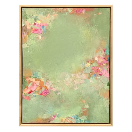 Contemporary "Spring Green" Oil Painting in Maple Float Fram | Oil And Acrylic Painting in Paintings by Suzanne Nicoll Studio