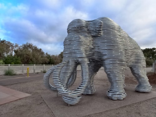 “Lupe” | Public Sculptures by Brian Howe & Freyja Bardell | Lupe the Mammoth at Guadalupe River Trail in San Jose