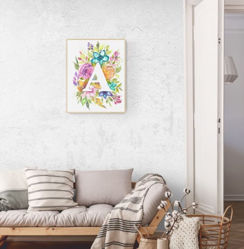 Orig. Watercolor Painting/Custom Monogram Floral Watercolor | Paintings by Mira's Craft