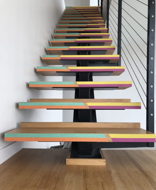 Tape installation of stairs | Art & Wall Decor by Katelyn Liepins
