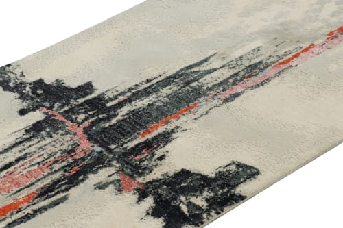 Rug & Kilim’s Abstract Runner Rug in White with Black | Area Rug in Rugs by Rug and Kilim