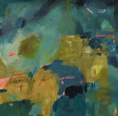 "Fall Messages"  56" x 56"  - Large jewel-toned abstract | Oil And Acrylic Painting in Paintings by Jane Burton, Abstract Painting