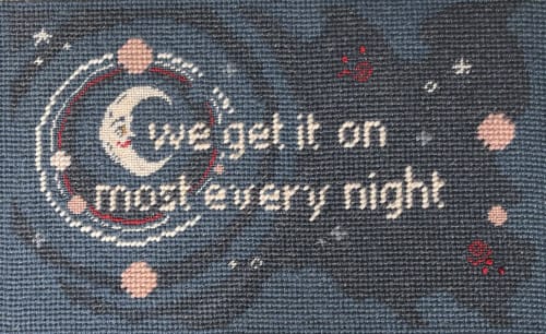 hand-embroidered MOONLIGHT needlepoint pillow, one of a kind | Pillows by Mommani Threads