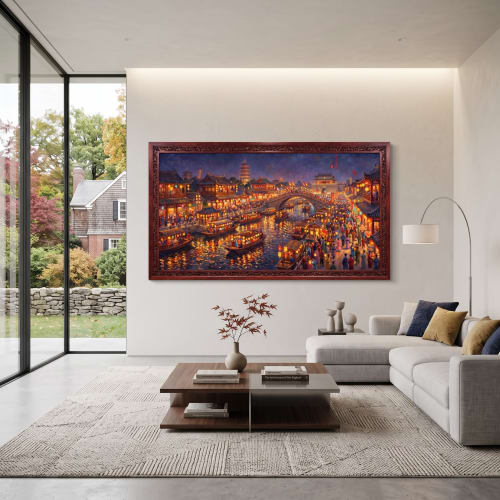 Monet Style Song Lantern Festival Oil Painting on Linen | Oil And Acrylic Painting in Paintings by Dynasty Artisan
