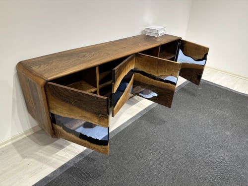 Black Walnut Epoxy Resin Sideboard - Custom Wooden Cabinet | Storage by Tinella Collection