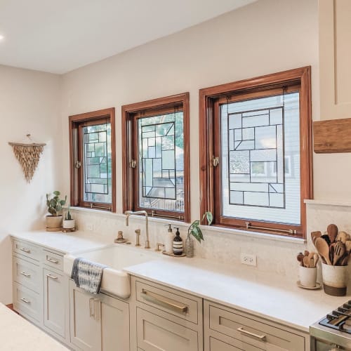 Stained Glass Triptych for Frank Lloyd Wright House | Glasswork in Wall Treatments by Debbie Bean