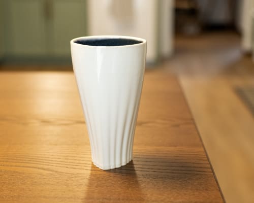 Draped Pint Cup With White and Blue Glaze | Cups by M.L. Pots