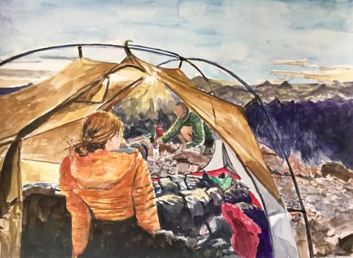 Dawn Camp, 2017, watercolor, 11 x 15 inches | Watercolor Painting in Paintings by Arran Harvey | San Francisco in San Francisco