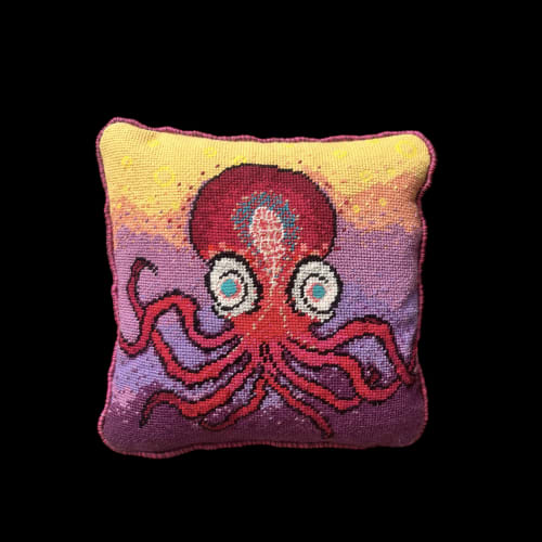 hand-embroidered needlepoint OCTI original pillow, OOAK | Pillows by Mommani Threads
