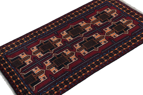 Rug & Kilim's Baluch Runner Rug in Burgundy with Geometric | Rugs by Rug and Kilim