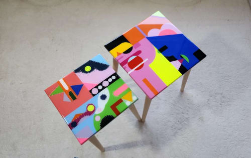 Colorful Abstract Boho Resin End Tables | Coffee Table in Tables by Epoxy Coffee Table Shop