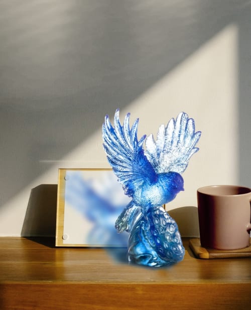 Aligned with the Light, I Soar, Crystal Blue Bird Figurine | Sculptures by Lawrence & Scott