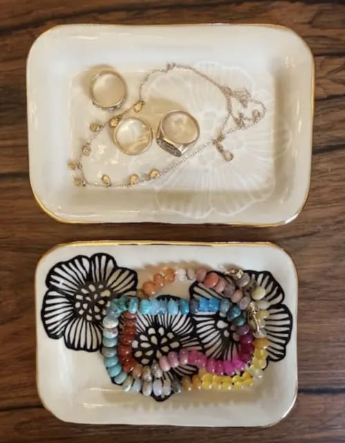 Handmade Ceramic Floral & 22K Gold Tray | Decorative Plate in Decorative Objects by Hsieh Clay SF