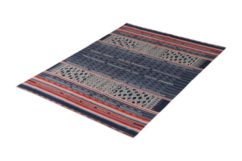 Modern Flat Weave Rug in Blue and Red Striped Kilim Rug | Area Rug in Rugs by Rug and Kilim