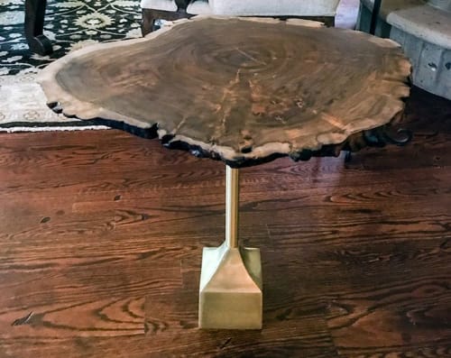 Claro Walnut Burl Live Edge End Table with Copper Inlay