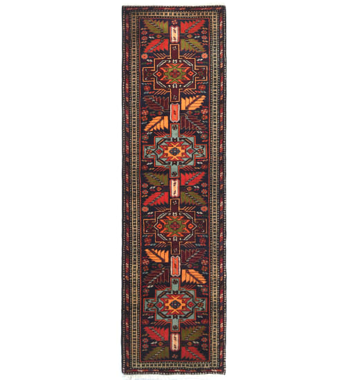 Vintage Purple Geometric 2'6X9'7 Ardabil Runner Rug | Rugs by Magic Rugs