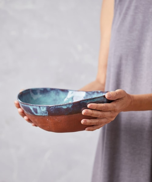 Oval Blue Pottery Bowl | Serving Bowl in Serveware by ShellyClayspot