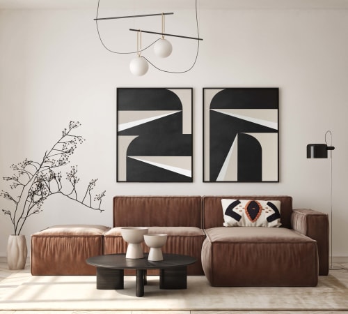 "Abstract Black & White Graphic No. 3" - Midcentury Modern | Oil And Acrylic Painting in Paintings by ART + ALCHEMY By Nicolette Atelier