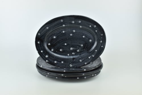 Oval plate - black with white polka dots | Ceramic Plates by Brian R Jones Studio, LLC