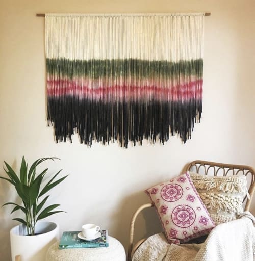 LAURINA Green Pink Textile Wall Hanging, Dip Dye Fiber Art | Tapestry in Wall Hangings by Wallflowers Hanging Art