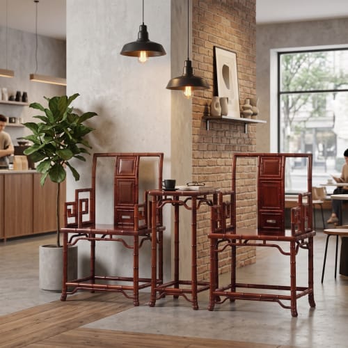 Imperial Sovereign Red Bamboo Style Ming Chair Table Set | Armchair in Chairs by Dynasty Artisan