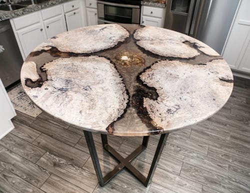 Round Clear/Gold Resin w/ White Maple Burlwood Hightop Table | Dining Table in Tables by Lumberlust Designs
