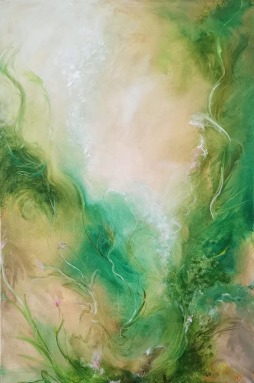 Speranza - Abstract green nature painting | Oil And Acrylic Painting in Paintings by Jennifer Baker Fine Art