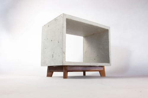 Dwarf Concrete Cube & Small Solid Wood Legs End Side Table | Tables by Curly Woods