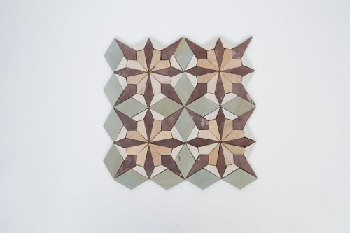 Sage Green & Burgundy Floral/Flower Mosaic Tile | Tiles by Mosaics & Company LLC