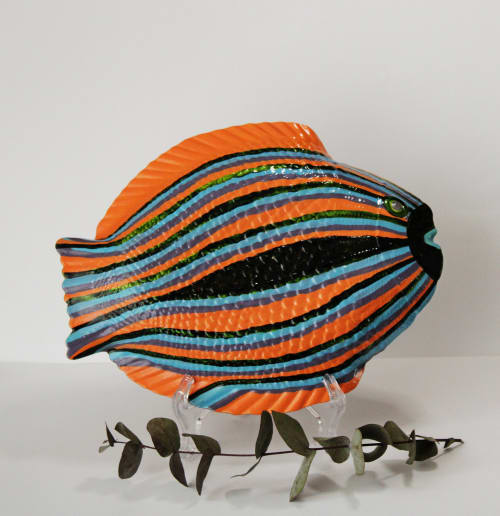 Decorative painted glass fish plate | Decorative Tray in Decorative Objects by Marinela Puscasu
