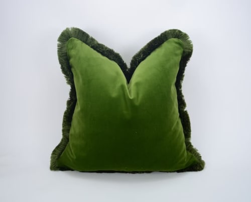 Green velvet fringe pillow cushion cover by velvet linen