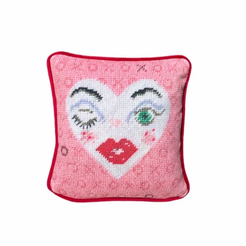pink velvet VALENTINA heart art toss pillow | Pillows by Mommani Threads