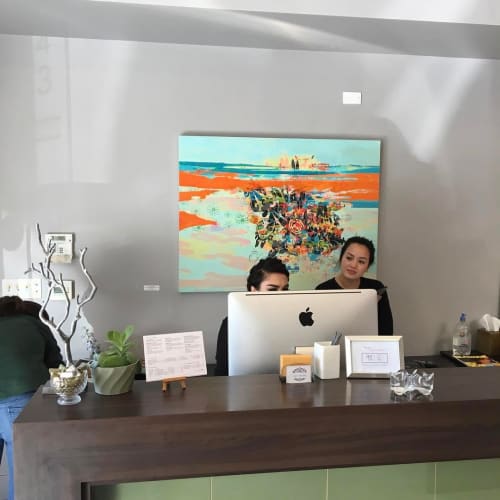 Turquoise with Orange Cloud Cover | Paintings by Karen Olsen-Dunn | ZAZA Nail and Wine Lounge in San Francisco