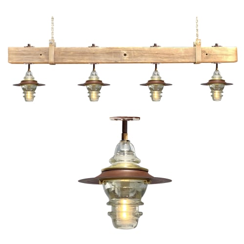 Telegraph Pole Crossarm Beam Chandelier Insulator Metal Hood | Chandeliers by RailroadWare Lighting Hardware & Gifts