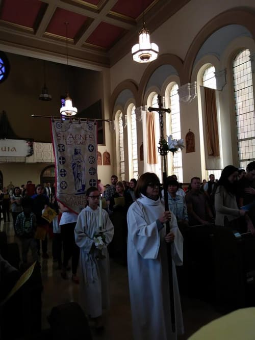 St. Agnes Processional Banner | Wall Hangings by Stefan Salinas | Saint Agnes Church in San Francisco