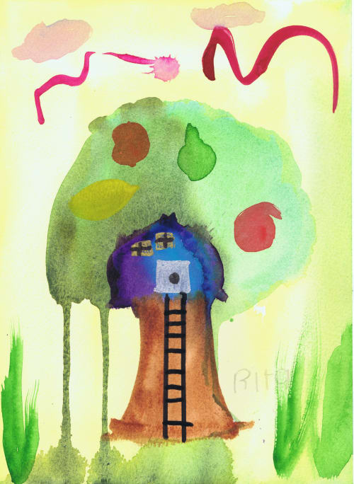 Treehouse - Original Watercolor | Paintings by Rita Winkler - My Art, My Shop -by Rita ... Where Every Stroke Speaks of Joy and Inclusion