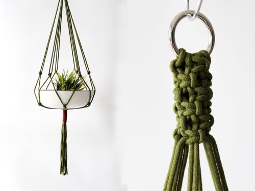 Macrame Plant Hanger, HOlive Green, Deep Burgundy, Hand-Dyed | Wall Sculpture in Wall Hangings by Freefille
