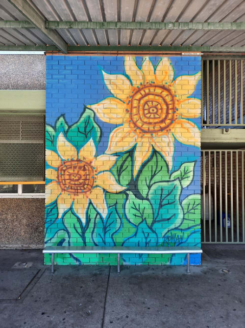 Sunflower Mural | Murals by Sarah Rowan | Engadine High School in Engadine