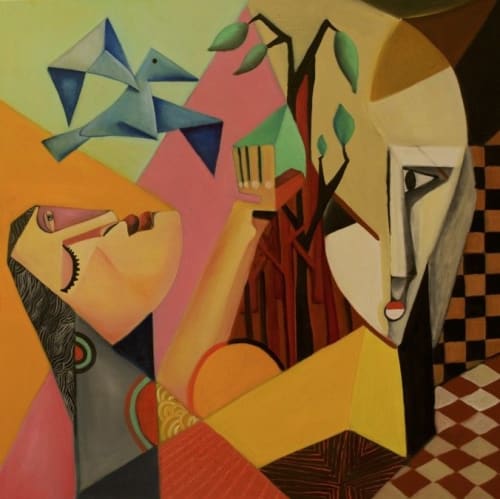 Origami Bird Blue | Oil And Acrylic Painting in Paintings by Niki J Sands