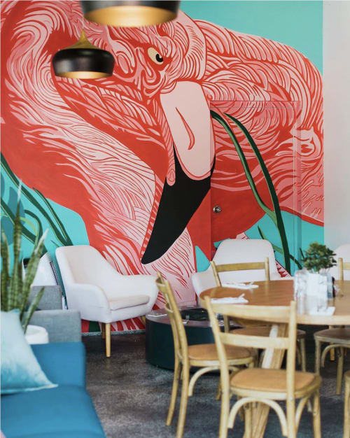 Flamingo Mural | Murals by INDO the Artist | The MED Motel in Crescent Head