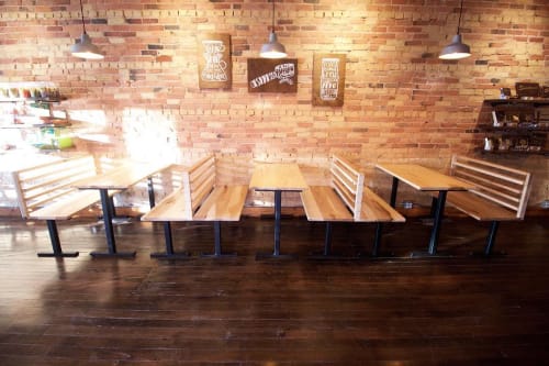 Maple tables and benches | Tables by Wolf Wood Co | Sweetland Chocolates & Coffee in Rockford