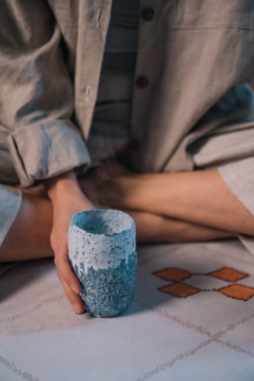 Terrazzo blue clay cup IV | Drinkware by ZHENI