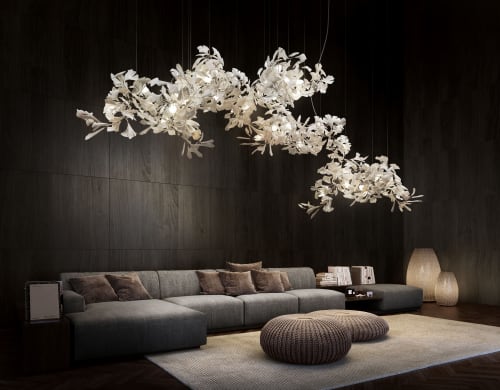 Light Sculpture Ginkgo B 700 | Chandeliers by ANDREEA BRAESCU PORCELAIN AND LIGHT INSTALLTIONS