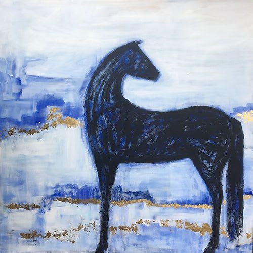 Blue And Gold Horse | Mixed Media in Paintings by KIRSTEN KAINZ | Element Bozeman in Bozeman