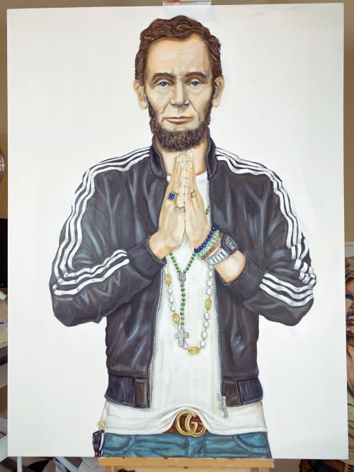 Prayer Hands Abe | Paintings by LX Artworks
