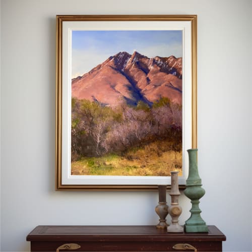 Mount Olympus in Spring, Utah Mountains, oil painting landsc | Prints by Erik Linton