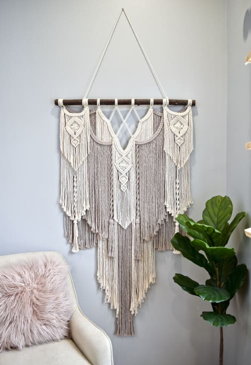 Large Taupe and White Wall Hanging | Macrame Wall Hanging by A Modern Take Fiber Art
