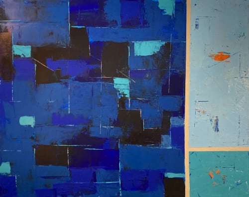 Shades of Blue 24x30 Original abstract on canvas. Framed | Paintings by JD Logan Fine Art