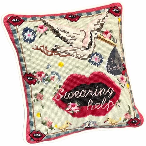 hand-embroidered needlepoint F-BOMBS original pillow | Pillows by Mommani Threads